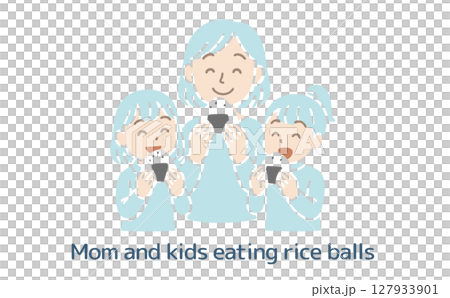 Illustration of a family eating rice balls (no main lines) 127933901