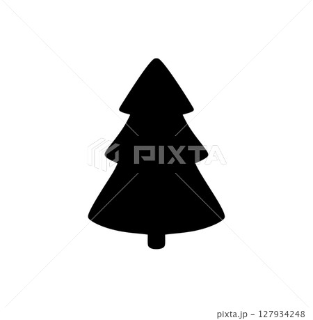 Simple black silhouette of vector christmas tree icon, ideal for festive designs and winter holiday projects, evoking a sense of winter celebrations and traditional decorations illustration Simple black silhouette of vector christmas tree icon, ideal for festive designs and winter holiday projects, evoking a sense of winter celebrations and traditional decorations illustration 127934248