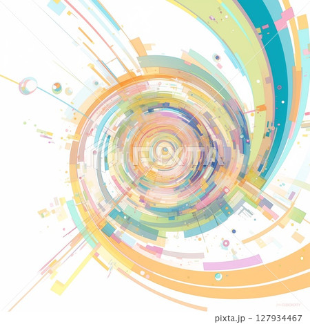透明感ある幾何学模様のカラフルなスパイラルアート 127934467