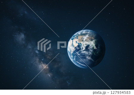 宇宙から見た地球の美しい青と星空の絶景 127934583