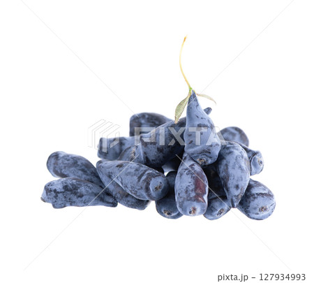 Honeysuckle berry isolated on white background. Fresh honeysuckle blue berry fruits. Clipping path. 127934993