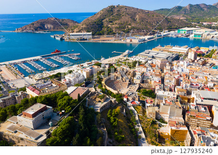 Summer view from drone of coastal Spanish town of Cartagena 127935240
