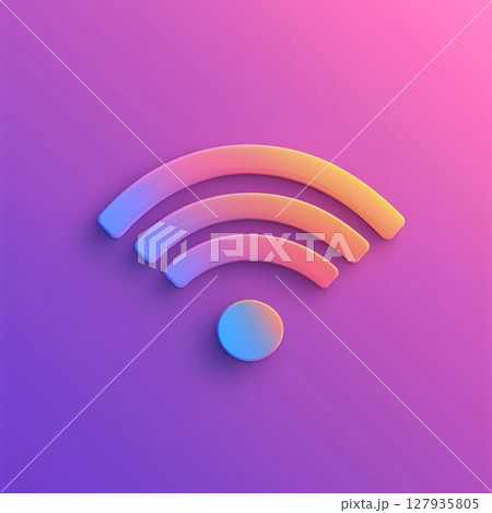 Vibrant 3D Wireless WiFi Symbol on Gradient Purple Pink Background 127935805