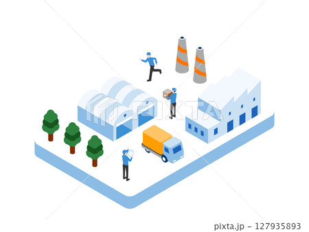 イラスト素材｜アイソメトリック_工場_01 127935893