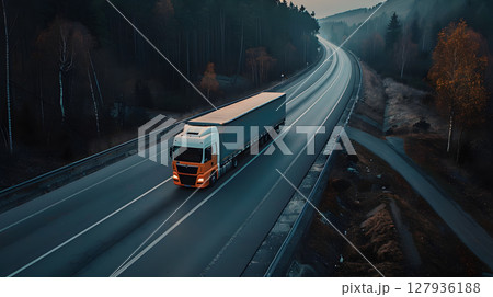 Logistics and transportation of various goods by trucks on the highway. AI Generated 127936188