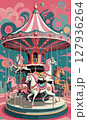 遊園地の楽しそうなメリーゴーランドのイラスト 127936264