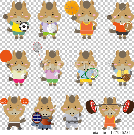 嘗試各種運動的馬角色(生肖、馬年、運動插畫) 嘗試各種運動的馬角色(生肖、馬年、運動插畫) 127936286