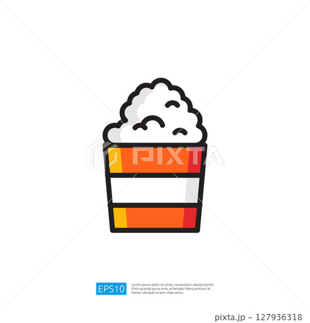 Delicious Popcorn Icon in Classic Orange and Yellow Bucket Styled for Movies and Cinematic Enjoyment 127936318