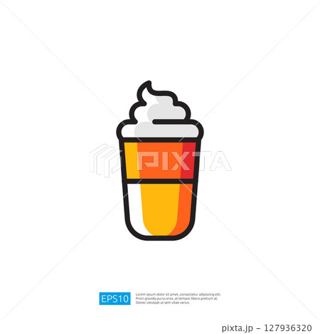 Colorful Cup of Creamy Milkshake Icon with Whipped Cream and Orange Yellow Tones for Refreshing Dessert Illustrations Colorful Cup of Creamy Milkshake Icon with Whipped Cream and Orange Yellow Tones for Refreshing Dessert Illustrations 127936320