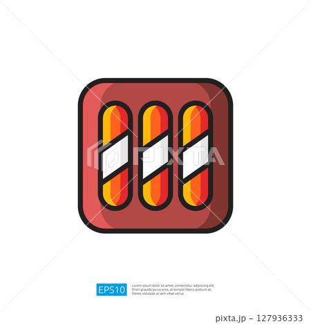 Barber Icon with Red Background Featuring Three Orange and White Striped Rods Representing Haircutting and Grooming Services Barber Icon with Red Background Featuring Three Orange and White Striped Rods Representing Haircutting and Grooming Services 127936333