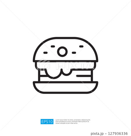 Simple Burger Icon Outline Design Representing Quick Fast Food Meal in Modern Graphics 127936336