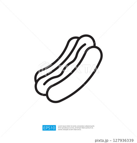 Hotdog Icon with Simple Line Art Design Featuring Two Tasty Sausages in a Bun on White Background 127936339