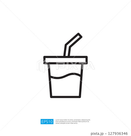 Minimalist Drink Cup Icon with Straw and Liquid Representation Isolated on White Background Minimalist Drink Cup Icon with Straw and Liquid Representation Isolated on White Background 127936346