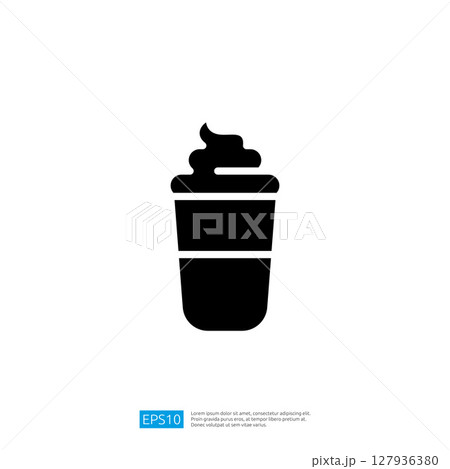 Stylized Icon of a Creamy Beverage Cup with Whipped Topping for Refreshing Drink Options 127936380