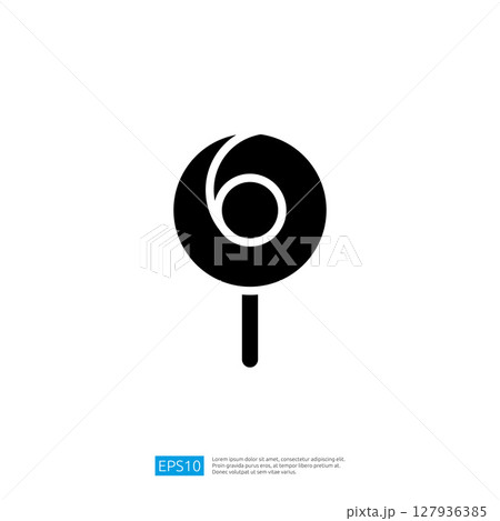 Black And White Minimalist Icon Of A Round Lollipop On A Stick Representing Sweet Treats And Candy Delight 127936385