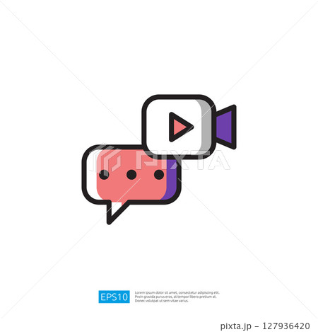 Colorful Communication Icon Featuring Video Chat Bubble with Play Button and Graphic Elements for Digital Interaction and Media Sharing Colorful Communication Icon Featuring Video Chat Bubble with Play Button and Graphic Elements for Digital Interaction and Media Sharing 127936420