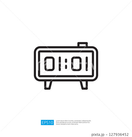 Digital Alarm Clock Icon Displaying Time in Minimalist Design on White Background Digital Alarm Clock Icon Displaying Time in Minimalist Design on White Background 127936452