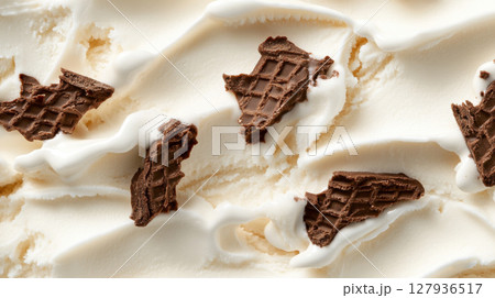 Ice cream waffle texture close-up showing intricate patterns, ideal as dessert background 127936517