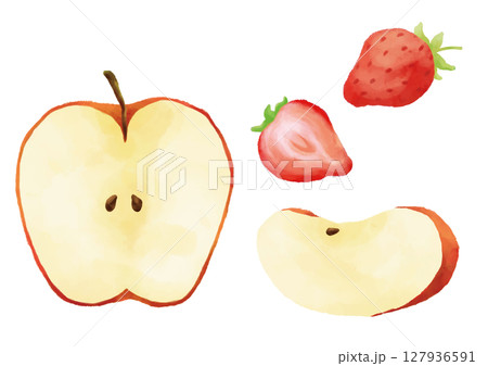 水彩風のカットフルーツセット 127936591