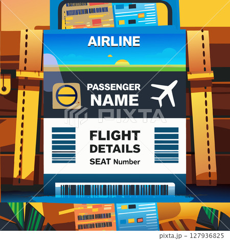 Airline travel boarding pass image. Cartoon style. Vector illustration 127936825