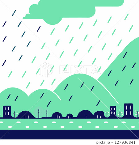 It is raining heavily in the city. Flat style. Vector illustration It is raining heavily in the city. Flat style. Vector illustration 127936841