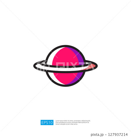 Colorful Iconic Saturn Planet With Pink and Purple Design Elements and Distinct Rings in a Modern Artistic Style 127937214