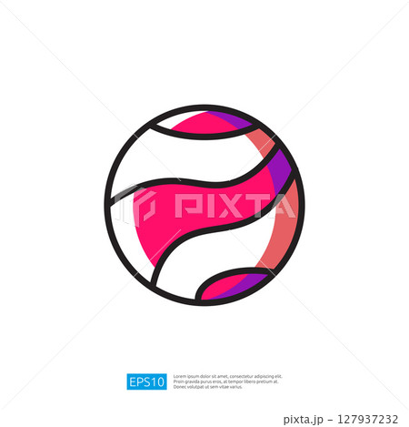 Colorful Icon of a Round Ball with Curved Lines in Pink, Purple and White Reflection of Sports and Playful Activity 127937232