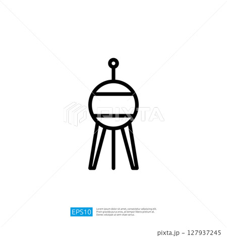 Minimalist Geometric Icon of a Round Structure with Three Legs in Black and White Monochromatic Style 127937245