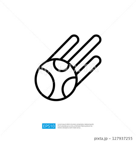 Dynamic Icon of a Baseball in Motion with Lines Depicting Speed and Action in a Simple Minimalist Design 127937255