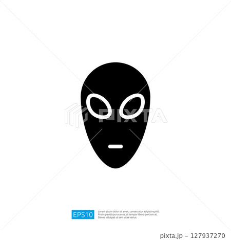 Simple Black Alien Icon Silhouette with White Eyes Against a White Background Representing Extraterrestrial Mystery and Imagination Simple Black Alien Icon Silhouette with White Eyes Against a White Background Representing Extraterrestrial Mystery and Imagination 127937270