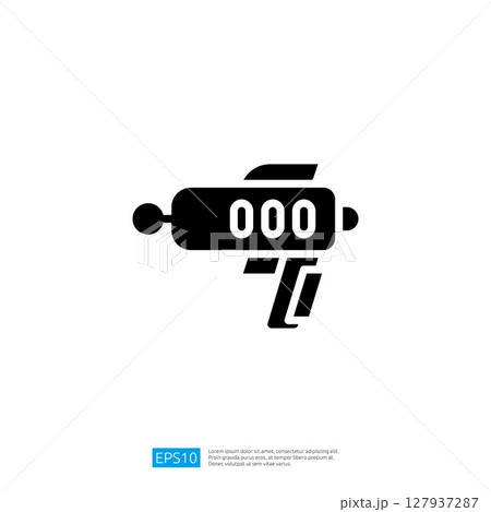 Stylized Icon of a Futuristic Gun Design Featuring a Minimalist 000 Control Panel in Black Color Scheme 127937287