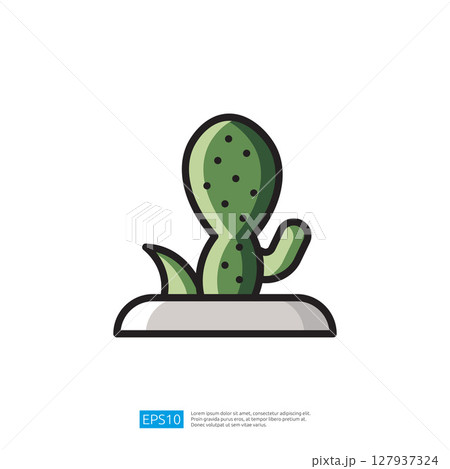 Minimalist Green Cactus Icon in a Simple Pot Against a Clean White Background Illustrating Modern Nature Elements 127937324