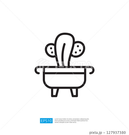 Cactus Icon in a Bathtub Symbolizing Wellness and Relaxation in Minimalist Design Style 127937380