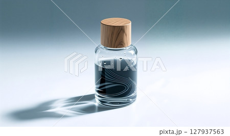 a bottle of perfume on a blue background 127937563