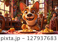 Adorable Happy 3D Cartoon Dog Eating 127937683