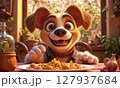 Adorable Happy 3D Cartoon Dog Eating 127937684