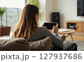 Mockup Photo Woman Sofa Living Room 127937686
