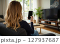 Mockup Photo Woman Sofa Living Room 127937687