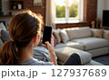 Mockup Photo Woman Sofa Living Room 127937689