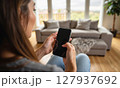 Mockup Photo Woman Sofa Living Room 127937692