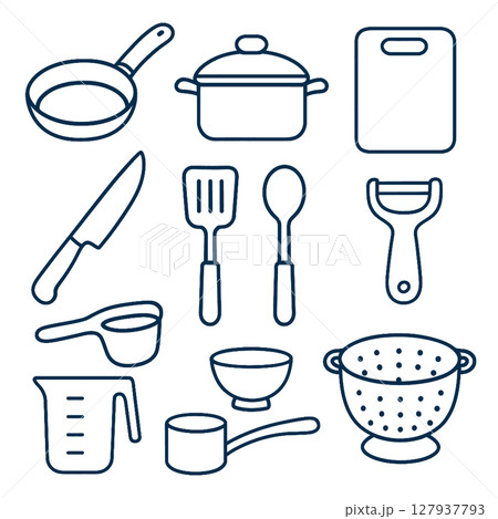 Cooking tools and utensils including frying pan pot cutting board knife spatula spoon peeler Cooking tools and utensils including frying pan pot cutting board knife spatula spoon peeler 127937793