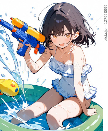 プールで遊ぶ元気な女の子のイラスト 127938099