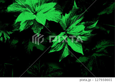Summer leaves frame in retro dotwork style. Background of green leaves, in vintage style 127938601