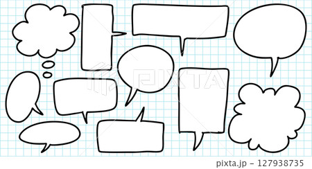Hand Drawn Comic Speech Bubbles on Graph Paper Background. Hand Drawn Comic Speech Bubbles on Graph Paper Background. 127938735
