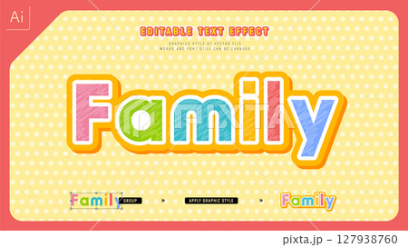 ペンの塗り跡がかわいい袋文字デザインのテキストエフェクト。編集可能なグラフィックスタイルテンプレート 127938760