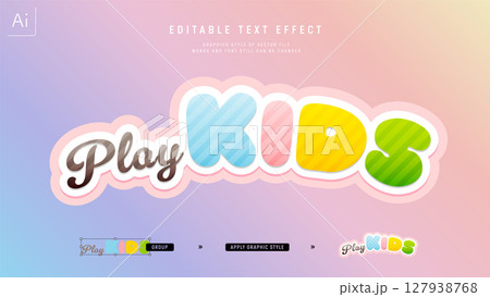 淡いトーンの子供向けデザインのテキストエフェクト。編集可能なグラフィックスタイルテンプレート。 127938768