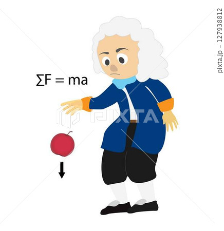 illustration of physics, Newton second law, Gravity, falling apple. Isaac newton idea universal law, fall red apple tree down, Gravity, falling apple 127938812