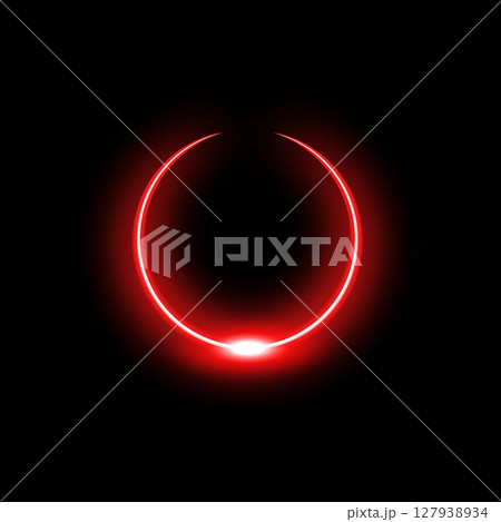 Neon red circle with energetic glow and vibrant arc for futuristic tech interfaces 127938934
