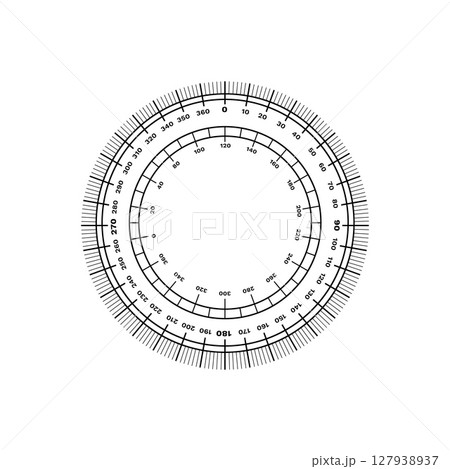 Circular measuring scale with detailed radial tick marks and numeric indicators for precision 127938937