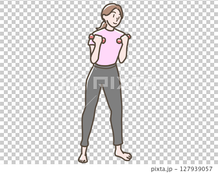 Illustration of a woman exercising with dumbbells Illustration of a woman exercising with dumbbells 127939057
